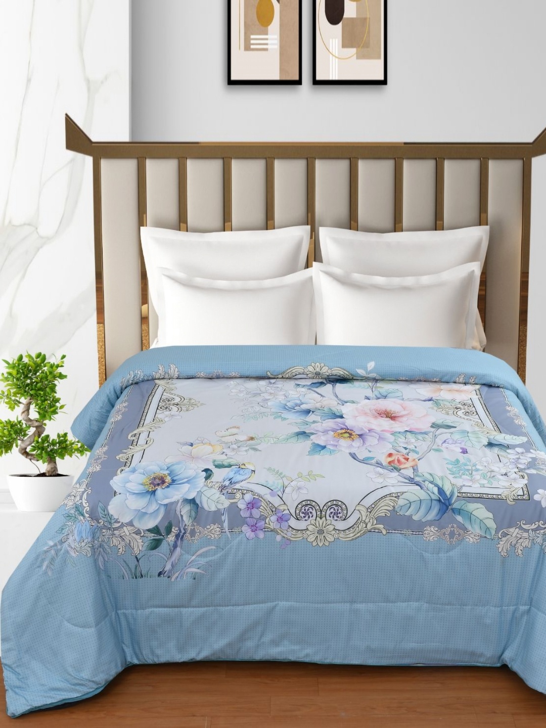 

Florida Fabia Blue & White Floral 120 GSM Reversible AC Double Bed Comforter