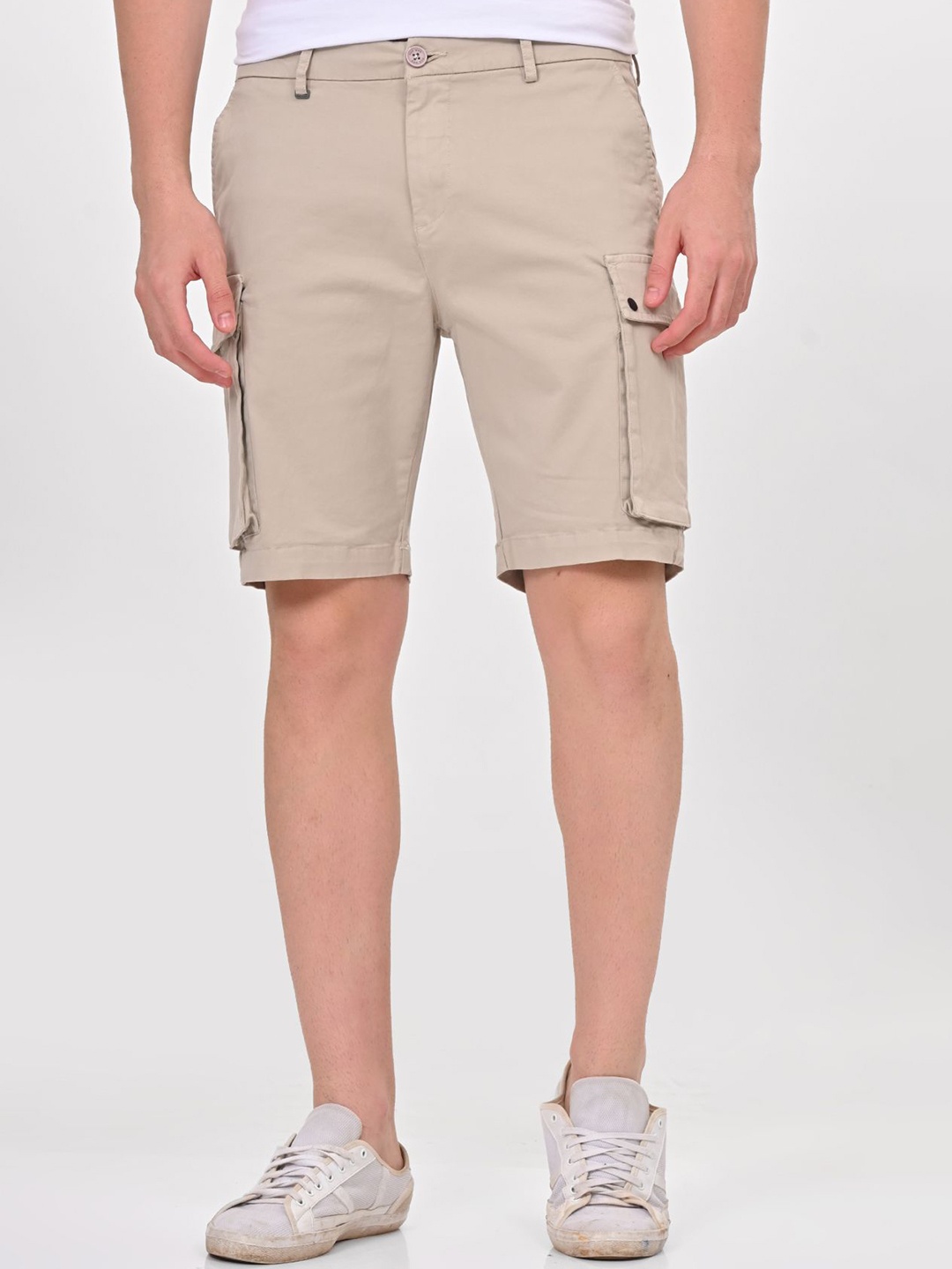 

POE Men Solid Slim Fit Cargo Shorts, Beige