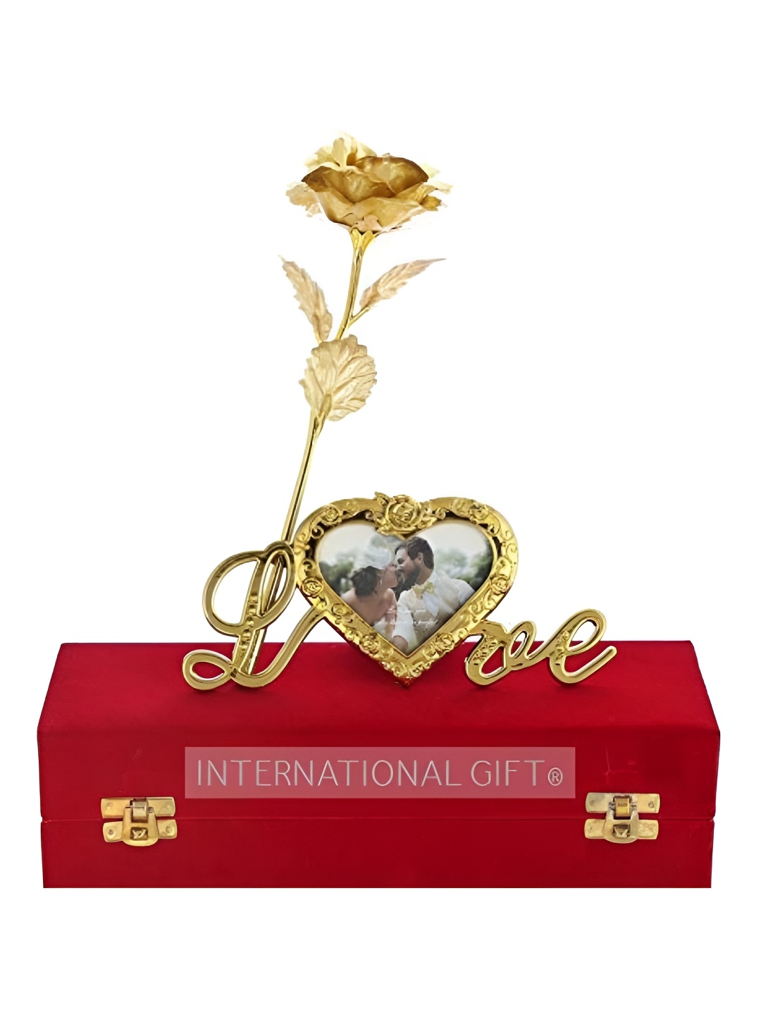 

INTERNATIONAL GIFT Red & Gold Toned 3 Pieces Valentines Artificial Rose Gift Set