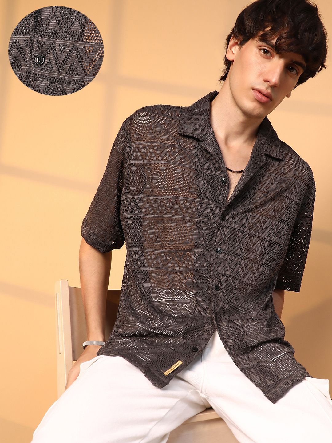

Campus Sutra Men Comfort Cuban Collar Solid Oversized Casual Shirt, Brown