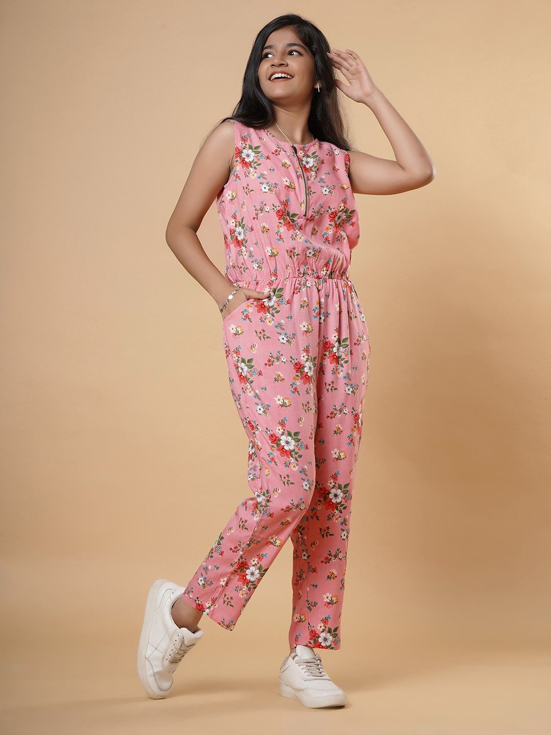 

TeenTrums Girls Printed Basic Jumpsuit, Pink