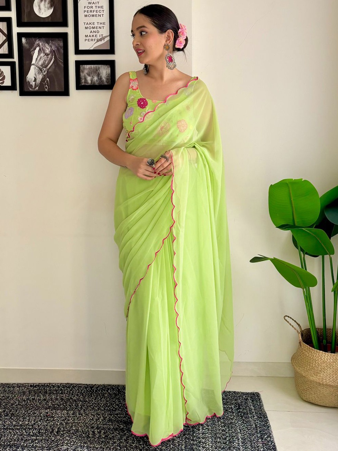 

SGF11 Embroidered Pure Georgette Saree, Green