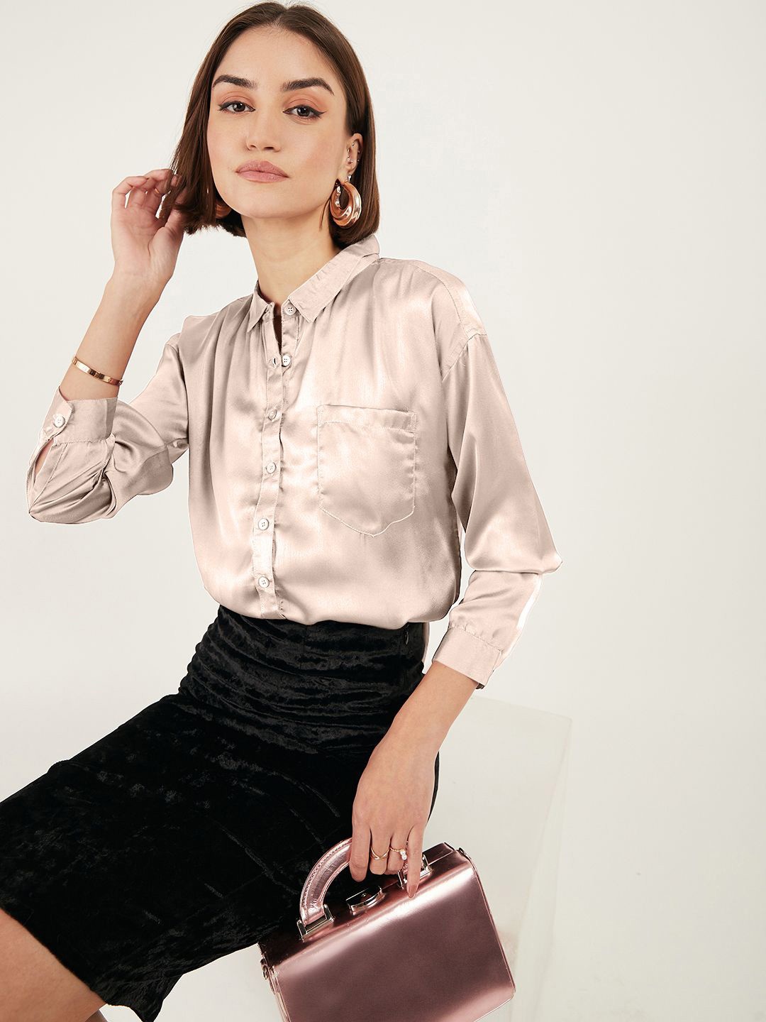 

DressBerry Women Comfort Spread Collar Solid Casual Shirt, Beige