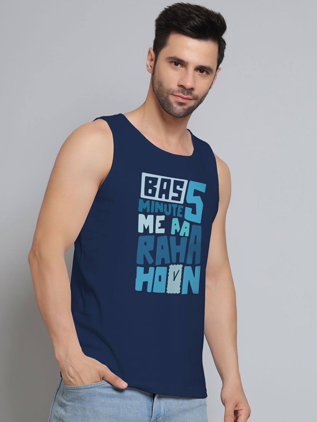 

DAB SHARK Printed Cotton Innerwear Vests, Navy blue