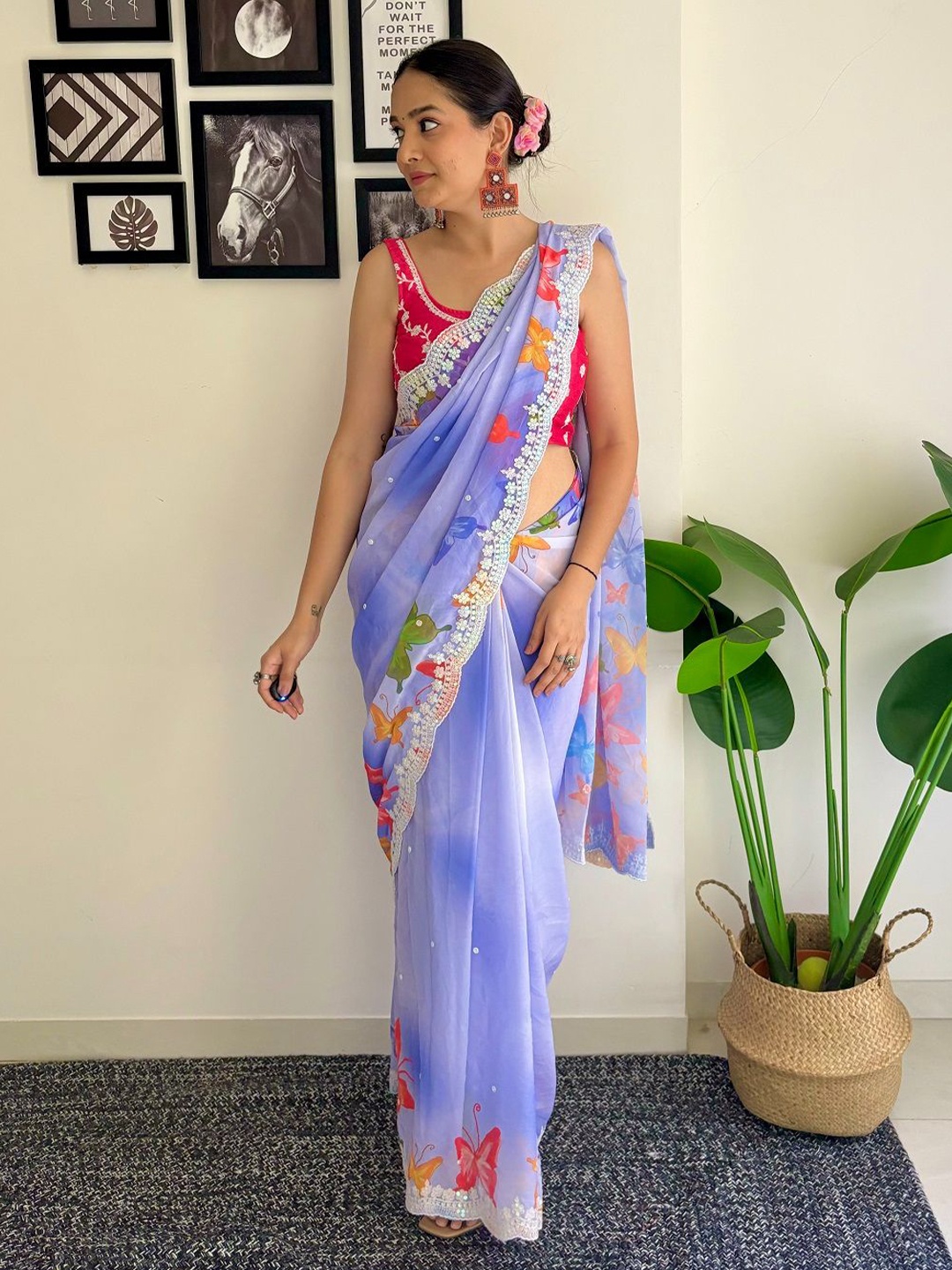 

SGF11 Solid Embellished Pure Georgette Saree, Lavender