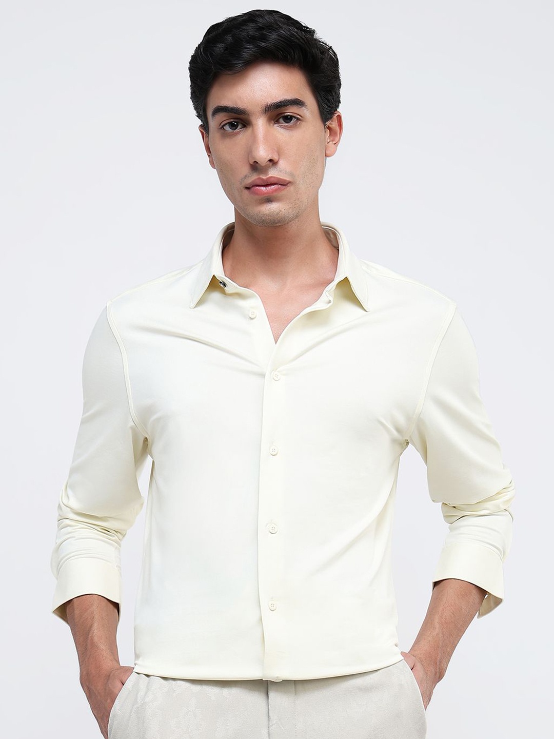 

RARE RABBIT Men Comfort Spread Collar Solid Cotton Formal Shirt, Yellow