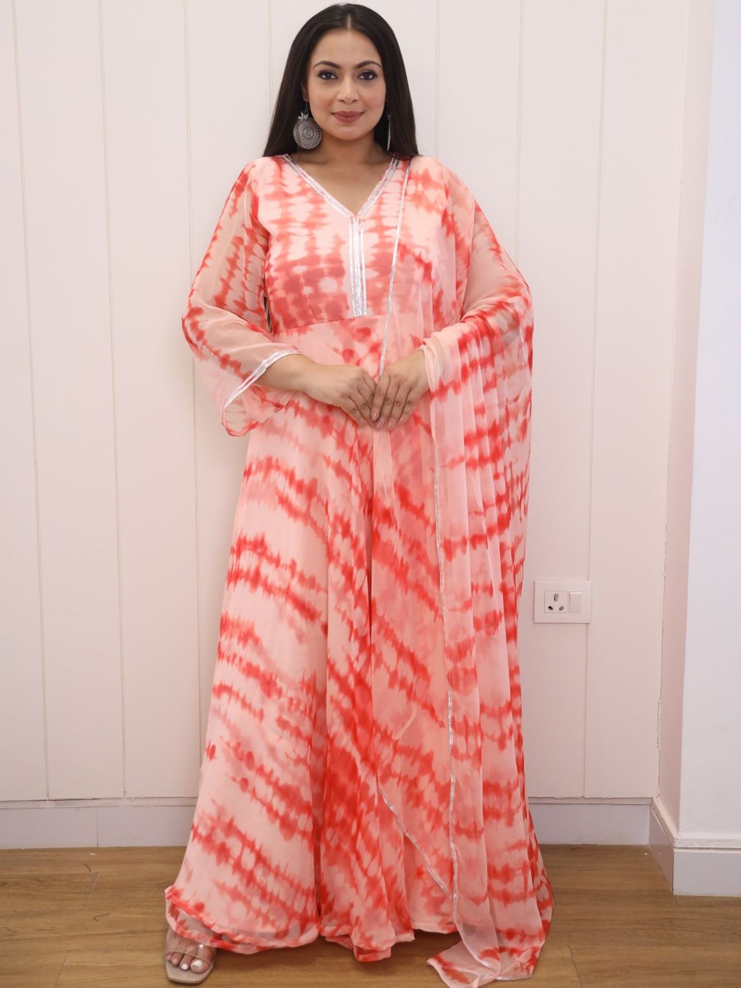 

Swadeshi Shringaar Tie & Dye Printed Anarkali With Duppatta, Peach