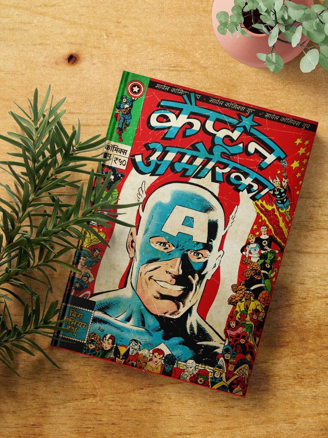 

macmerise Desi Comic Captain America Printed Hard Cover A5 Ruled Notebook, Red