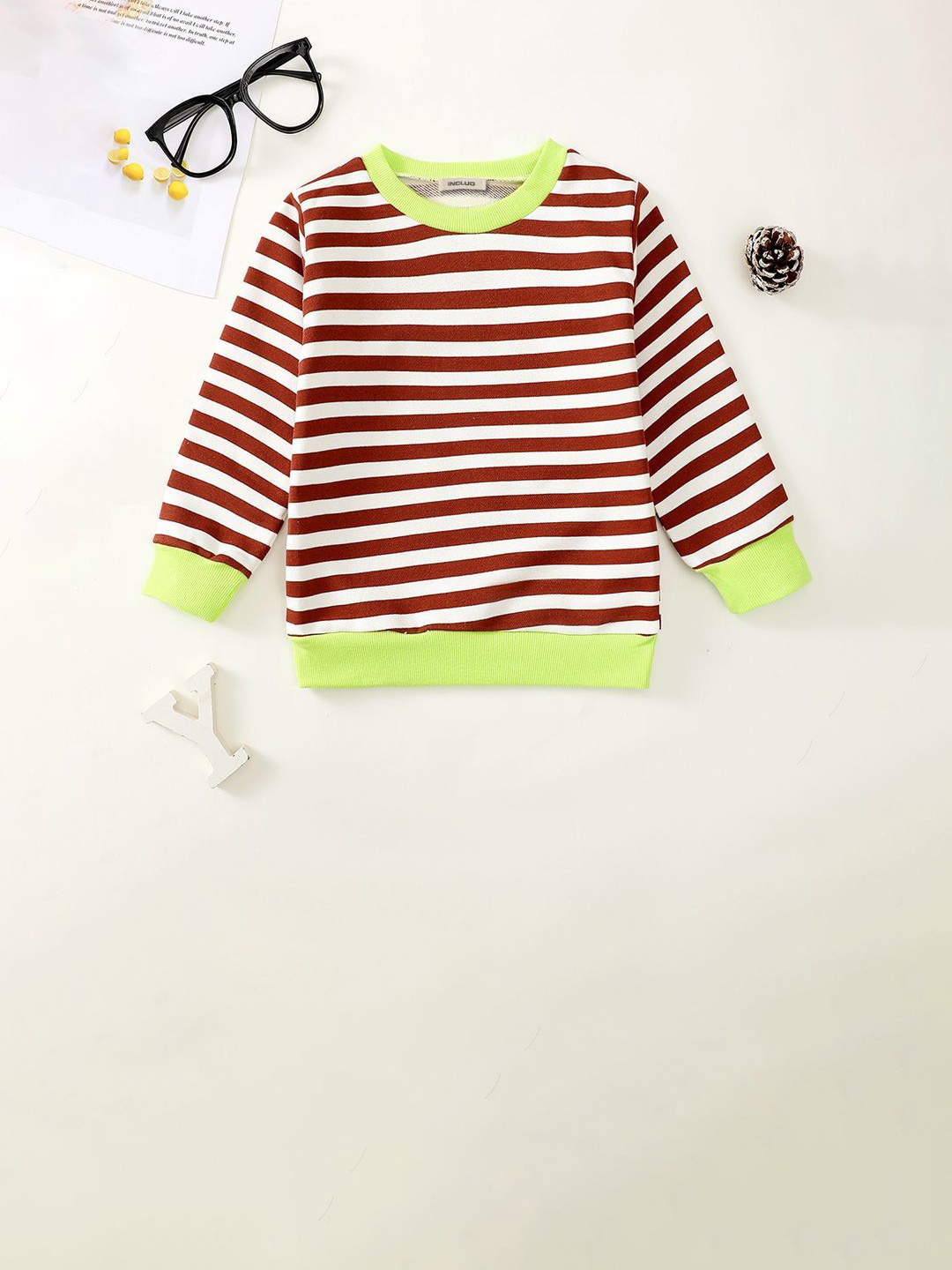 

INCLUD Boys Striped Round Neck Sweatshirt, Brown