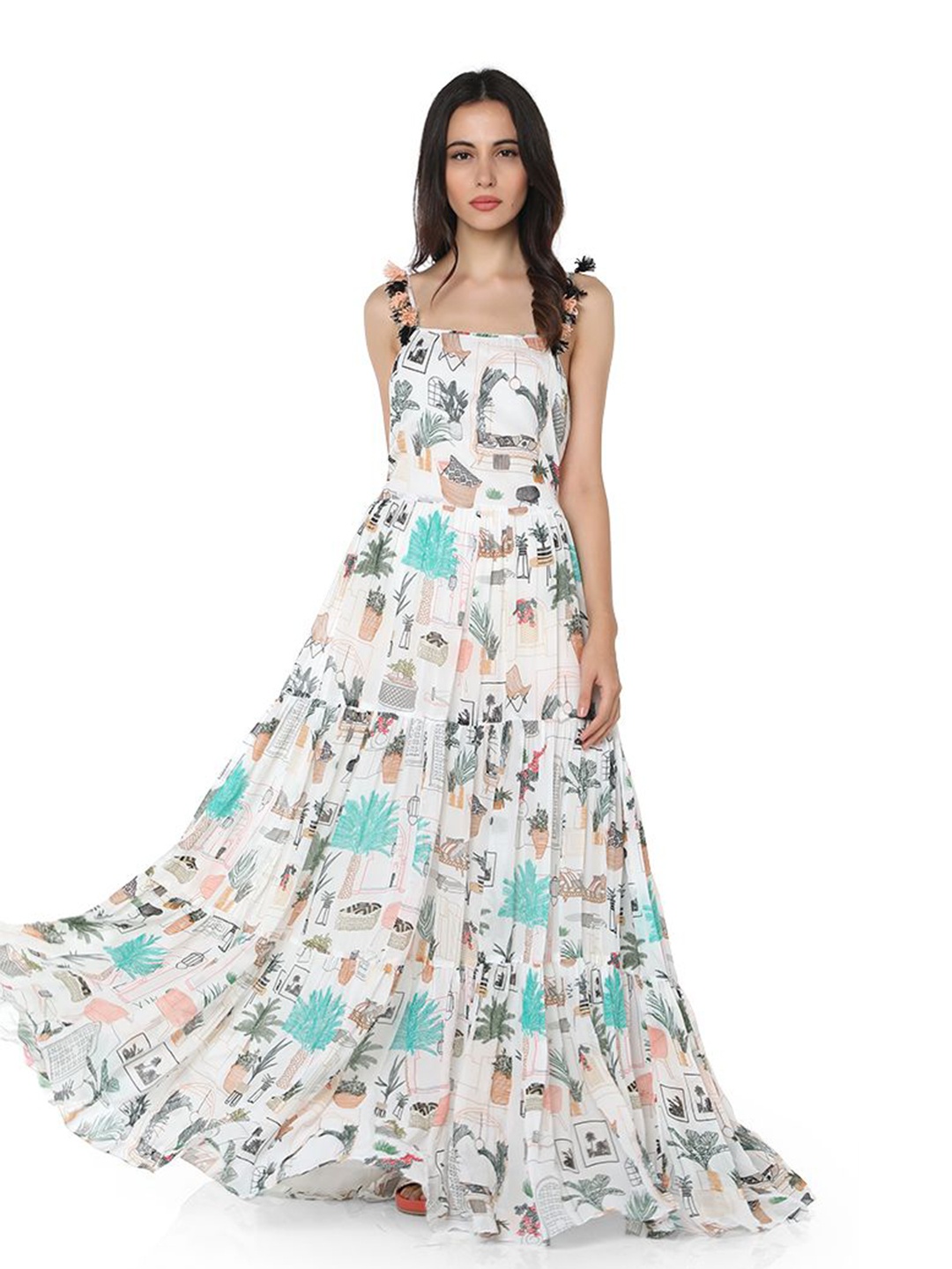 

PS PRET BY PAYAL SINGHAL Women Floral Printed Maxi Dress, White