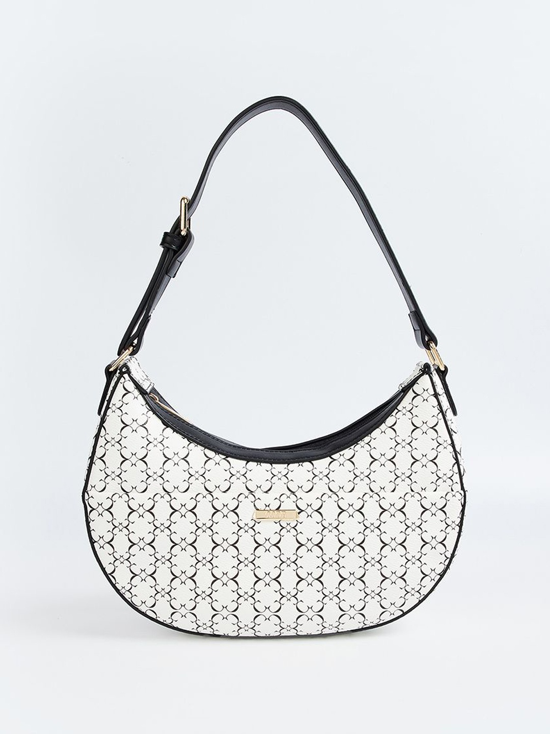 

CODE by Lifestyle Geometric PU Half Moon Shoulder Bag with Cut Work, Black