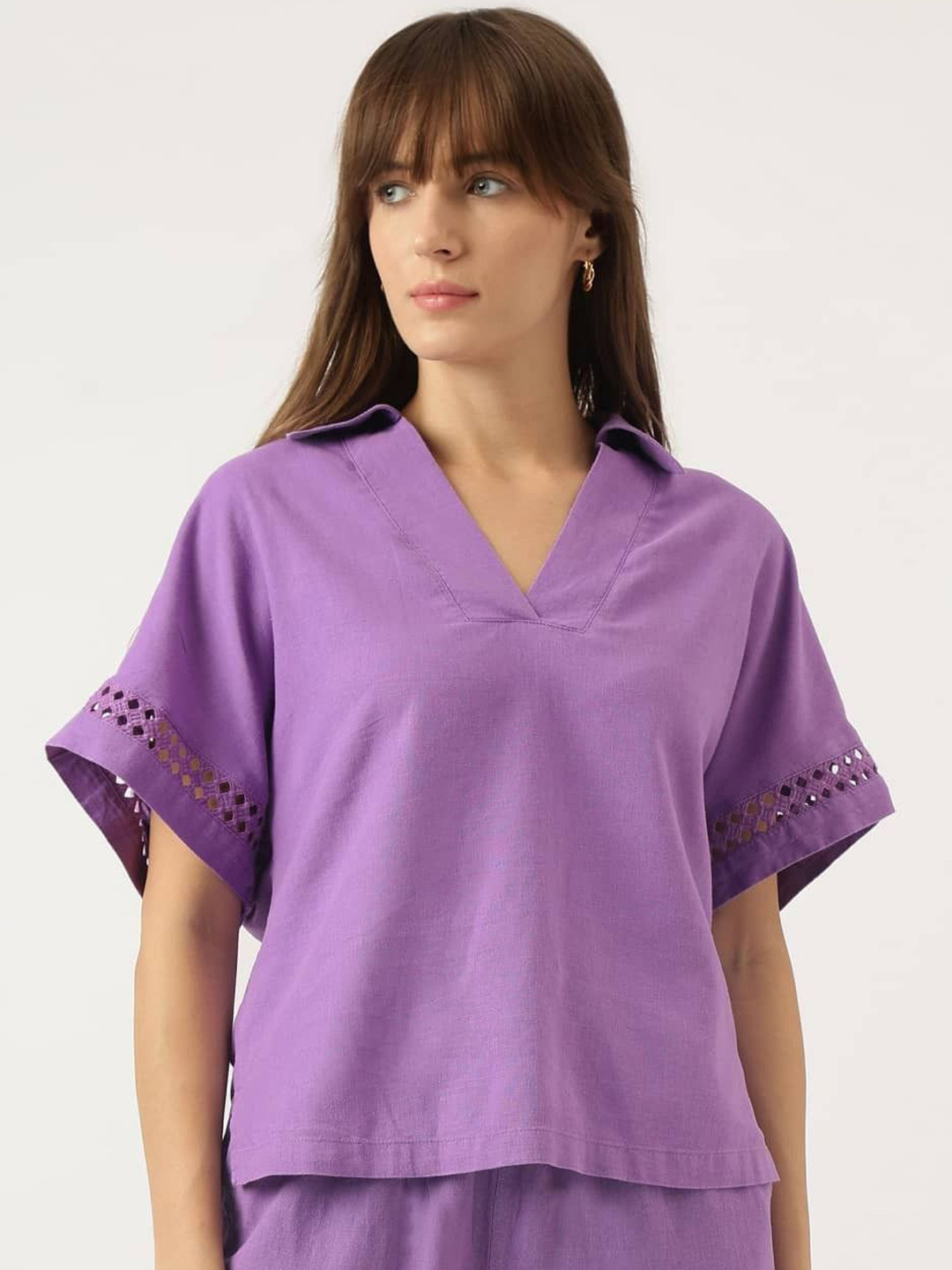 

Marks & Spencer Extended Sleeves Boxy Top, Purple