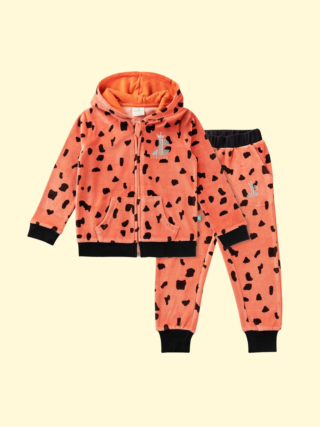 

BAESD Infants Girls Printed Hooded Velvet Sweatshirt With Joggers, Orange