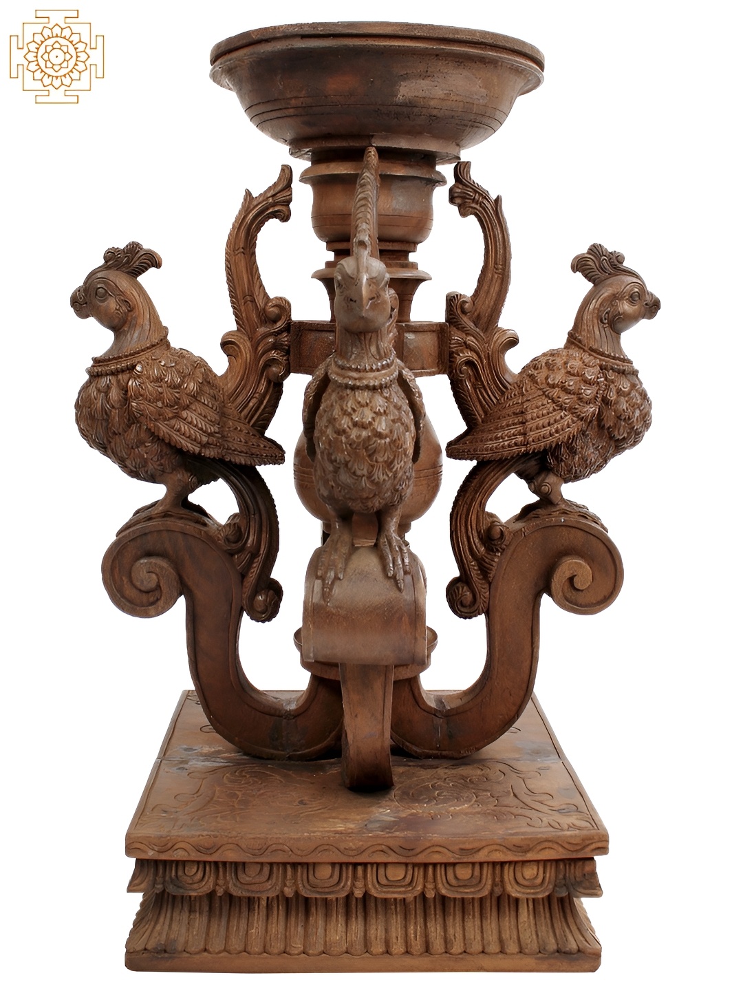 

Exotic India Brown Wooden Peacock Design Table Base Curio Showpiece