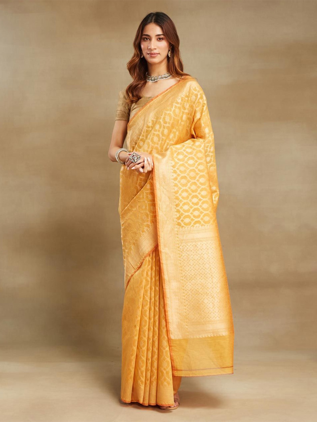 

Fabindia Ethnic Motifs Zari Silk Cotton Saree, Mustard