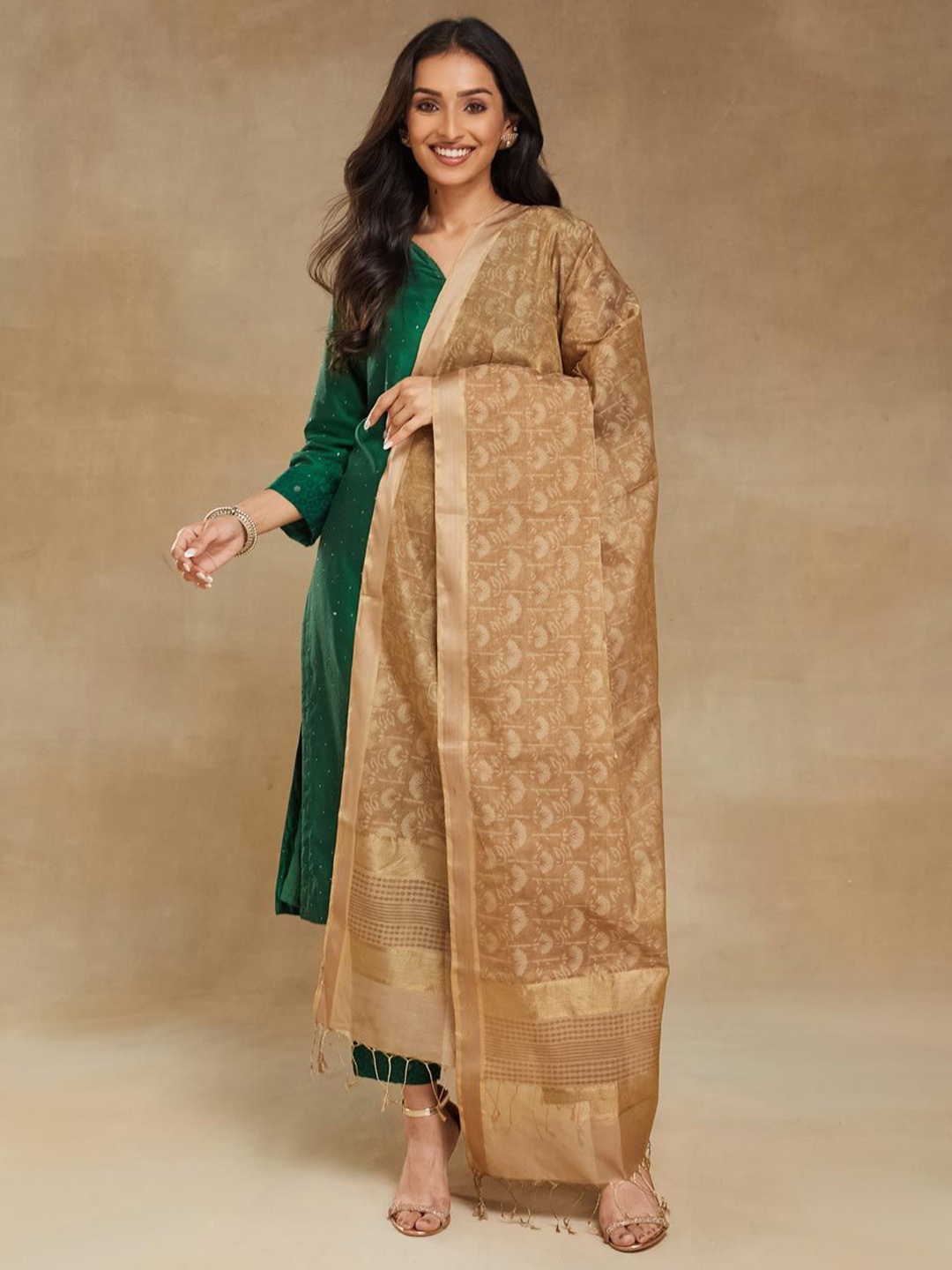 

Fabindia Floral Block Printed Dupatta, Beige