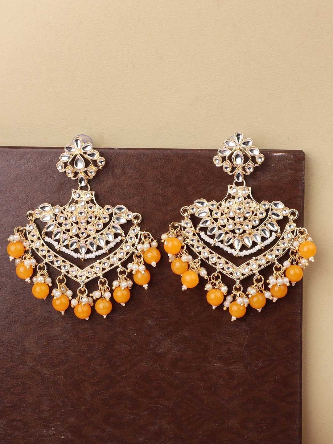 

Anouk Gold Plated Contemporary Artificial Stones & Beads Studded Chandbalis, Yellow