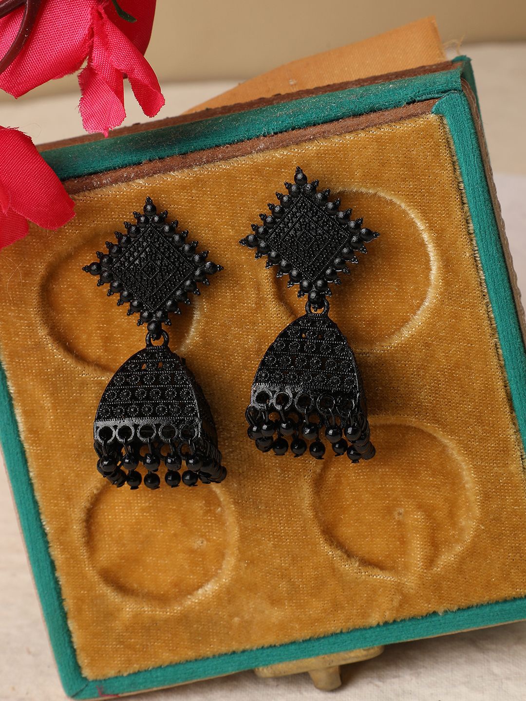 

MODE MANIA Gold-Plated Beaded Dome Shaped Jhumkas