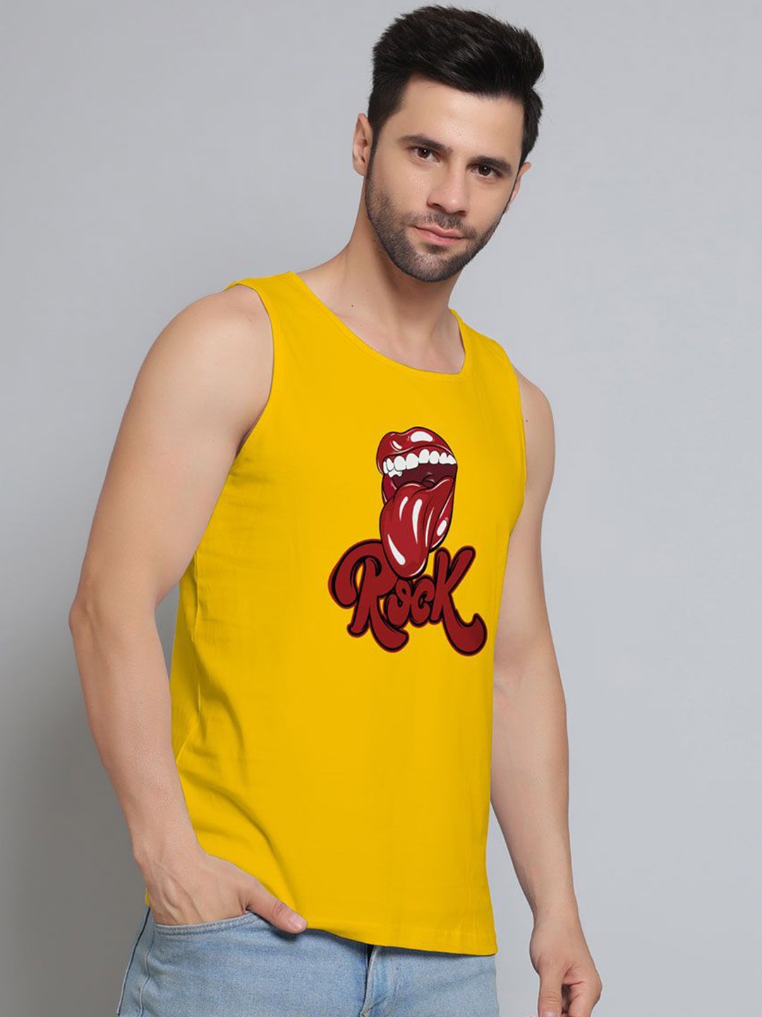 

DAB SHARK Printed Cotton Gym Vests, Yellow