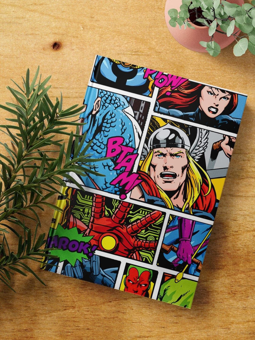 

macmerise Comic Superheroes Mashup Printed Hard Cover A5 Ruled Notebook, Blue
