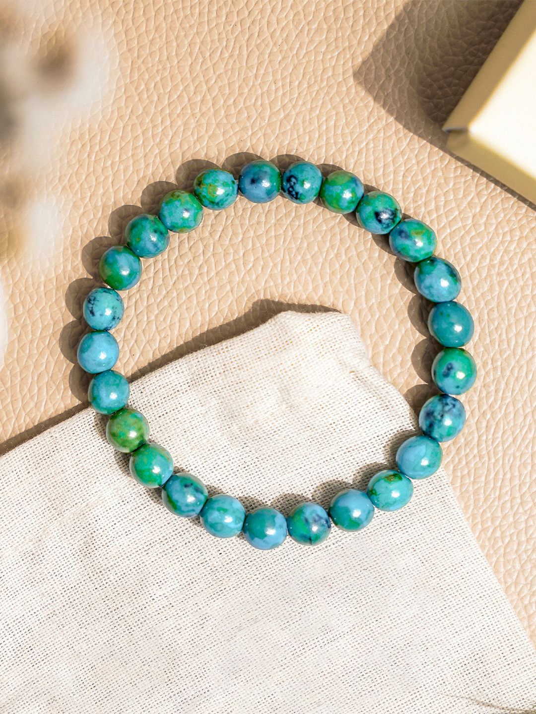 

SWASHAA Men Chrysocolla Agate Beaded Elasticated Bracelet, Turquoise blue