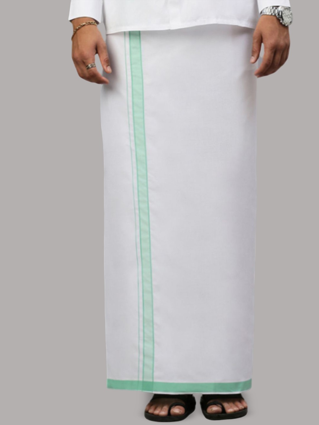 

RAMRAJ Men Prestigious Look Dhoti with Fancy Border, White