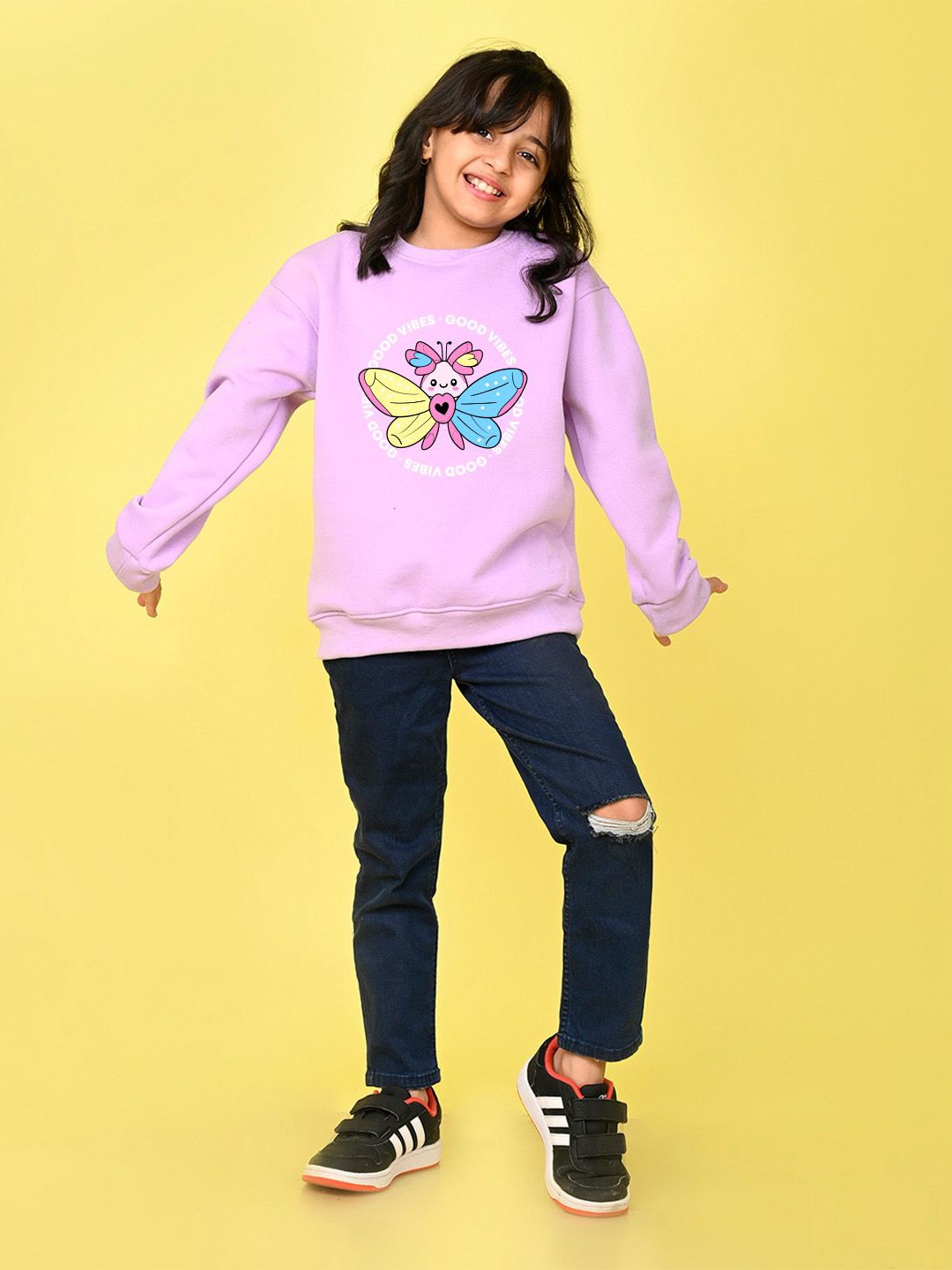 

NUSYL Girls Graphic Printed Round Neck Oversized Sweatshirt, Purple