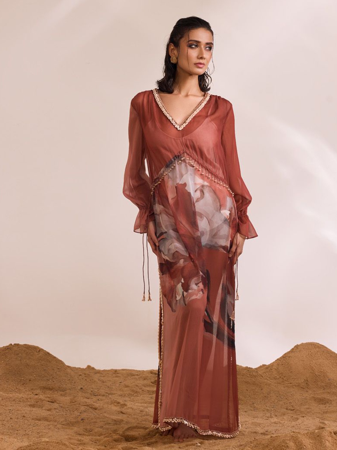 

DIVYA AGGARWAL Women Floral Printed Kaftan Dress, Rust