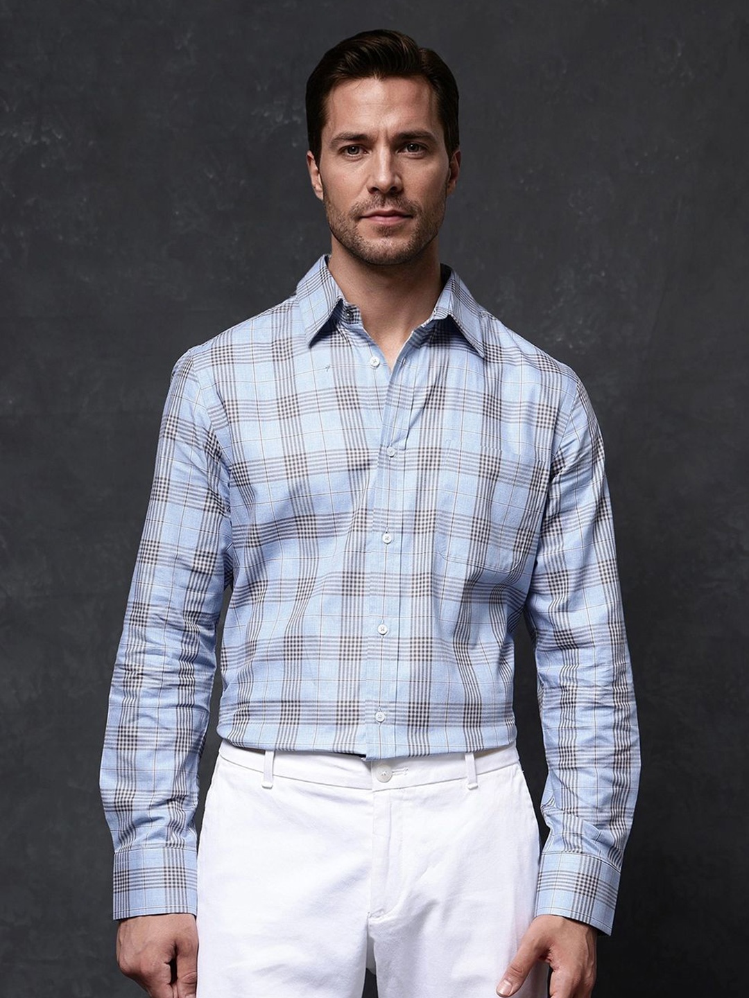 

RARE RABBIT Men Comfort Opaque Checked Casual Shirt, Blue