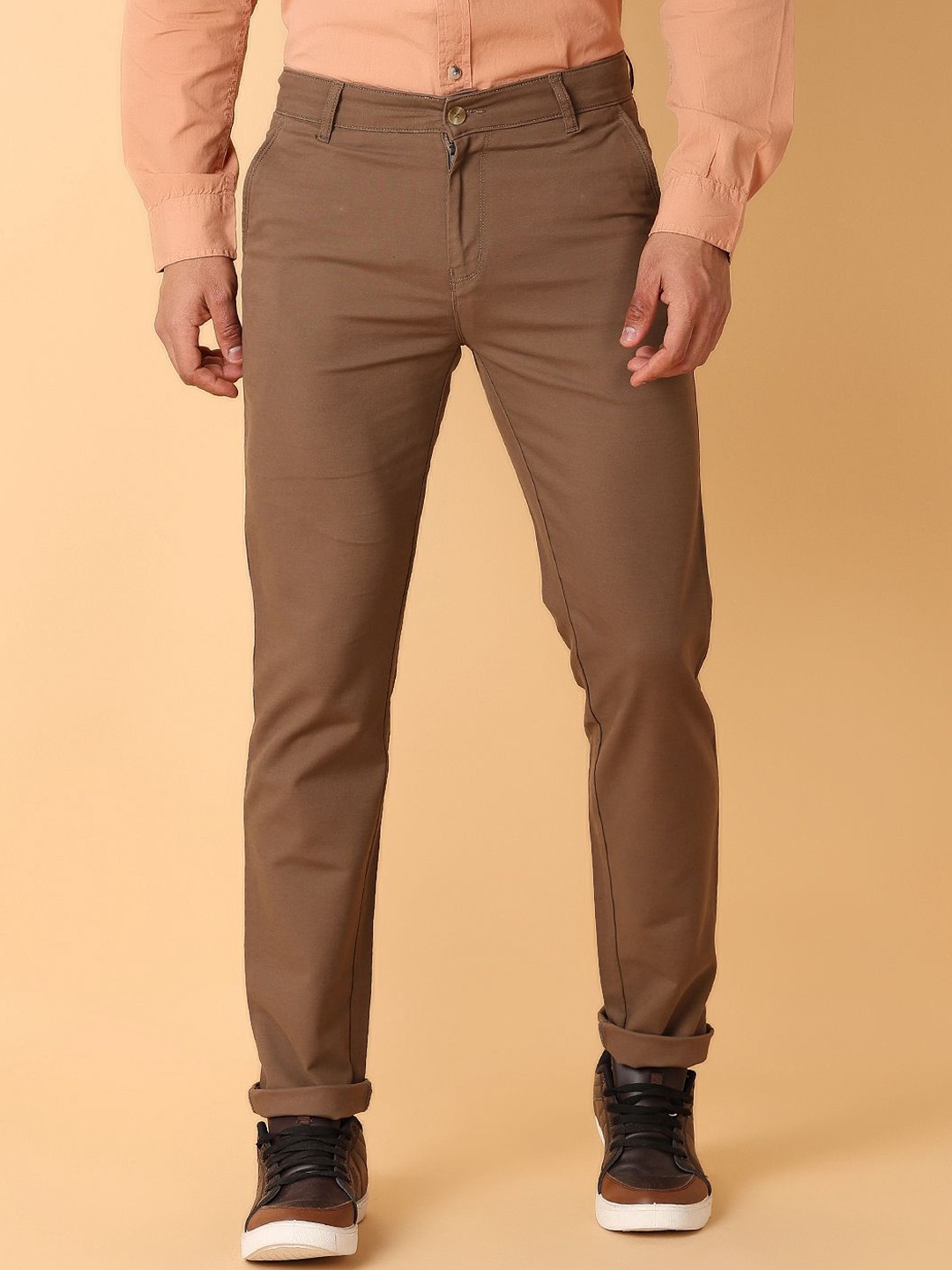 

V-Mart Men Slim Fit Chinos Trousers, Brown