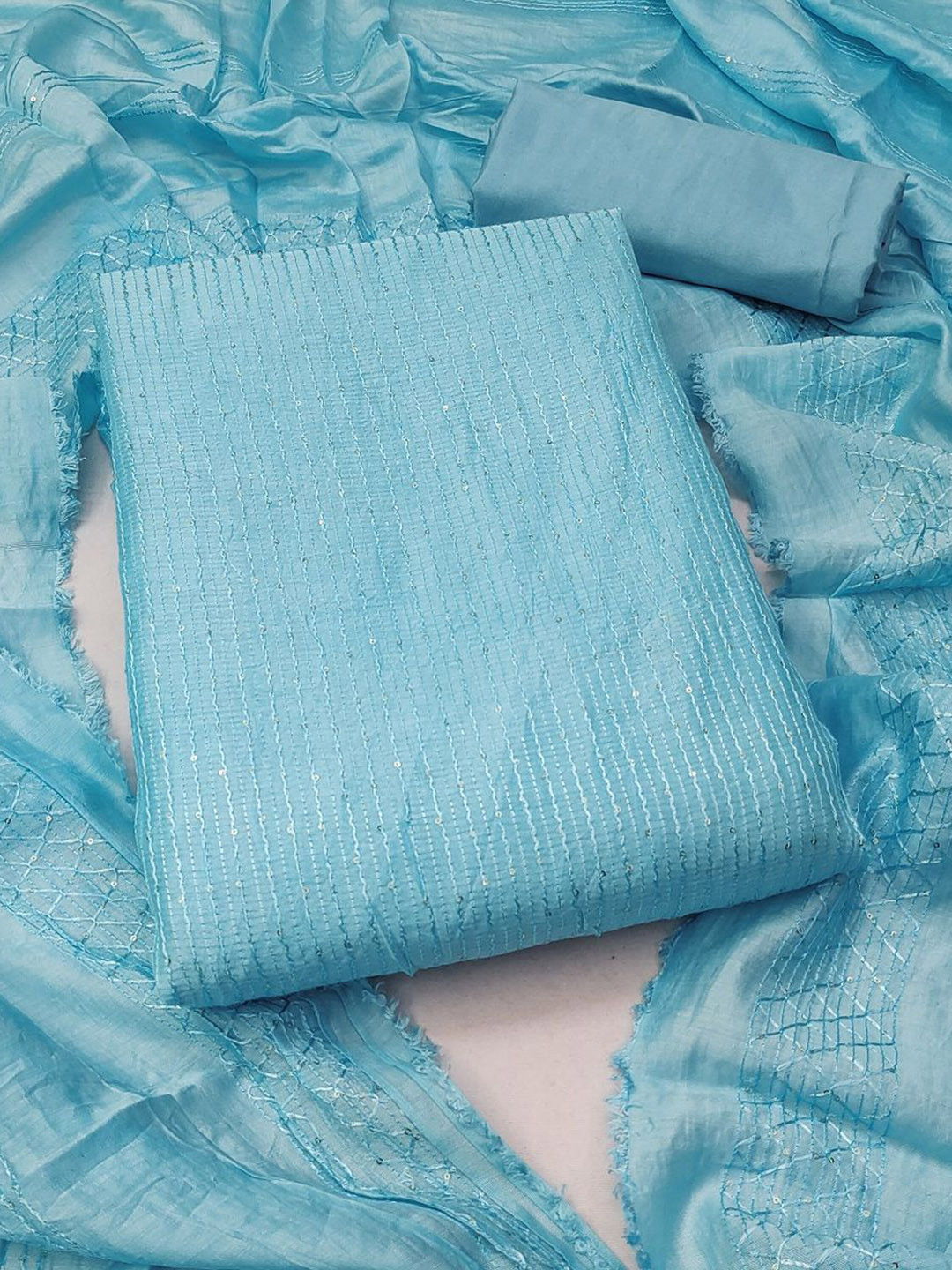 

LADY SHOPI Embroidered Sequinned Unstitched Dress Material, Turquoise blue