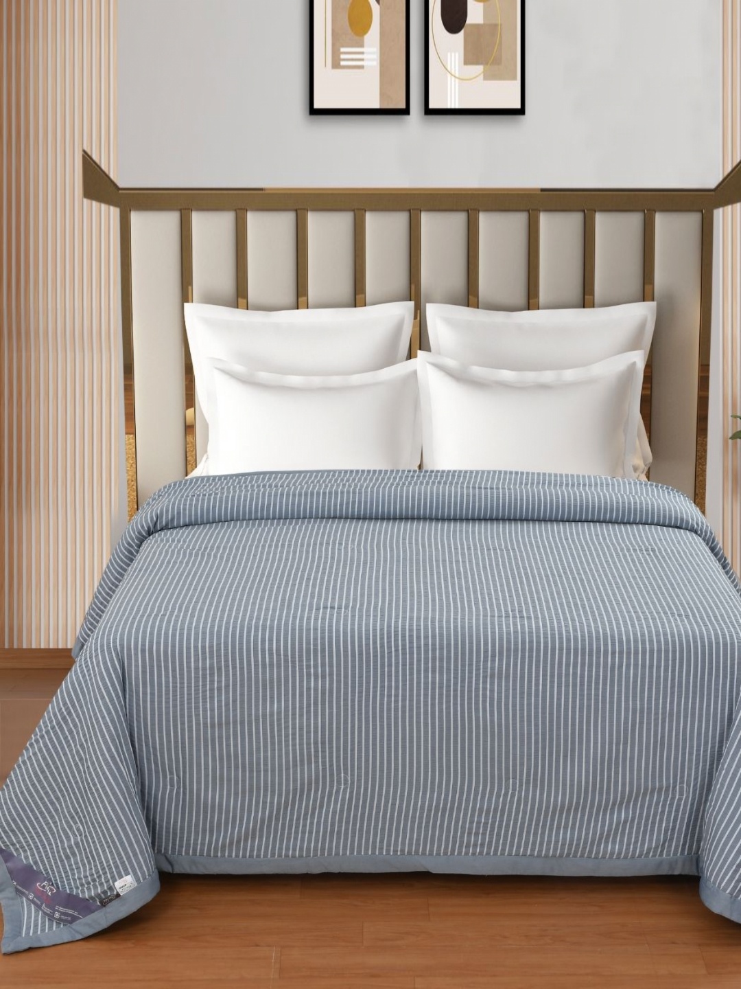 

Florida Blista Blue & White Striped 120 GSM Reversible AC Double Bed Comforter
