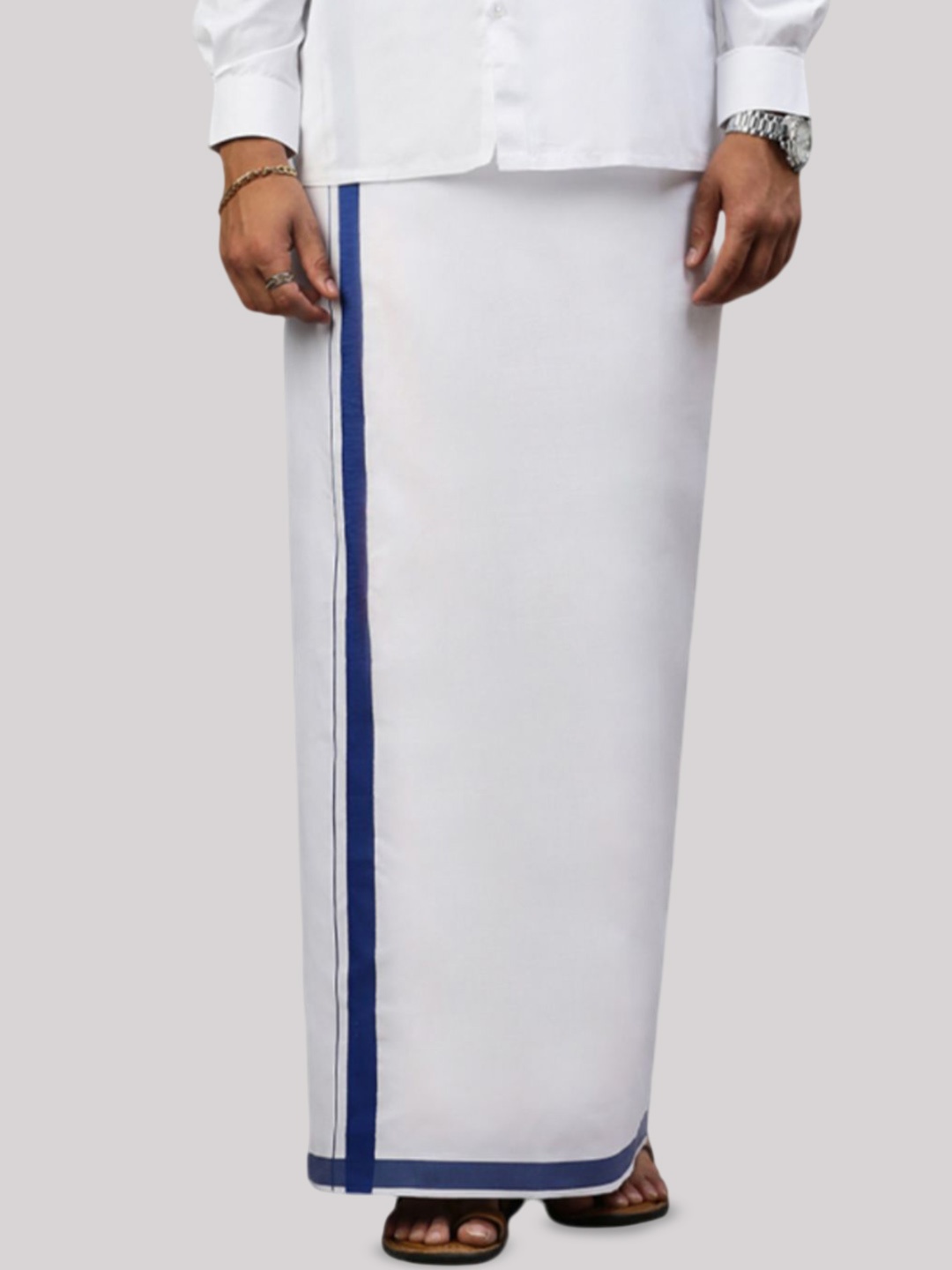 

RAMRAJ Men Solid Dhoti With Fancy Border, White