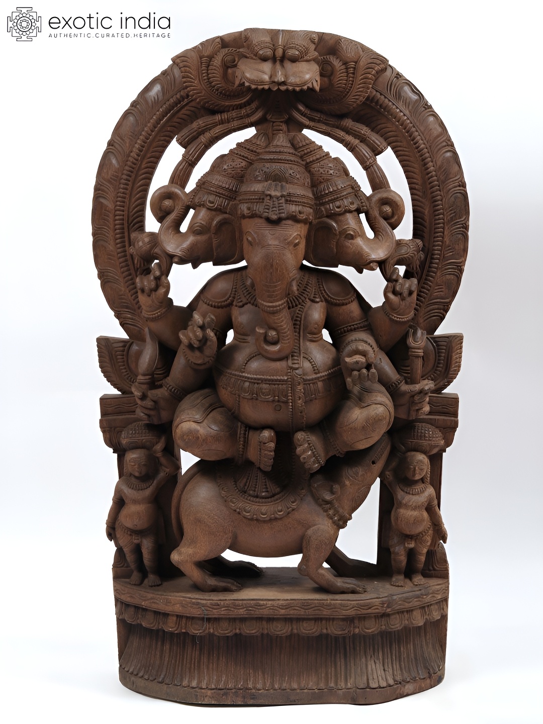 

Exotic India Brown Wooden Ganesha Religious Idol Showpiece