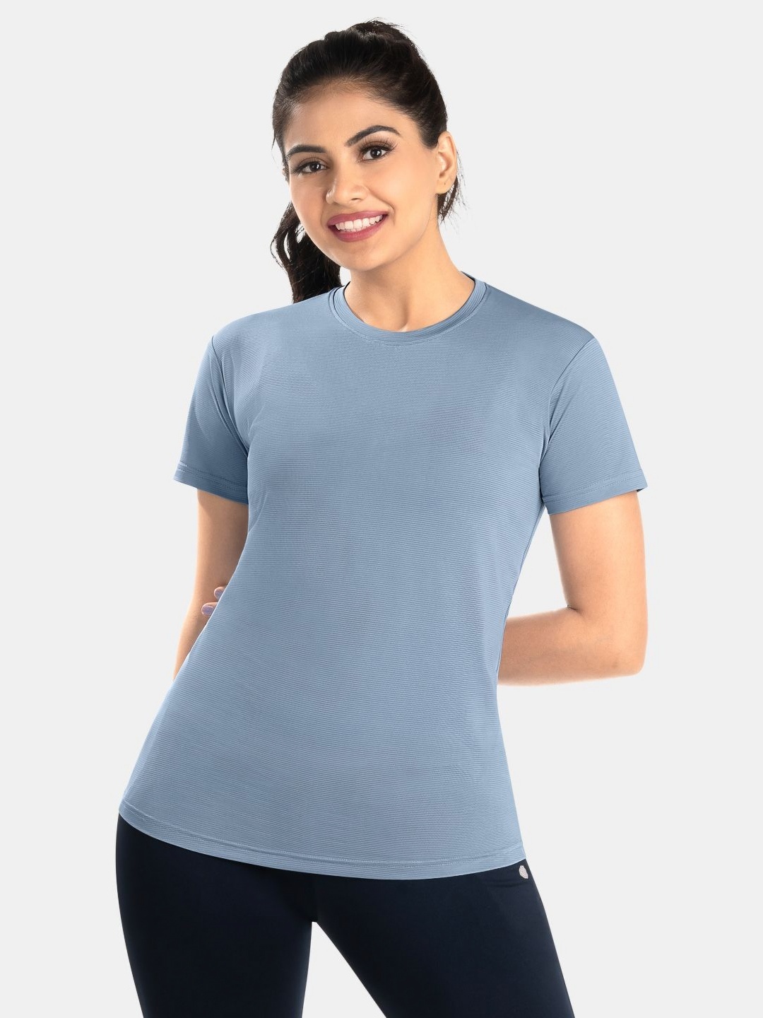 

Dermawear Women Solid Round Neck T-Shirt, Blue