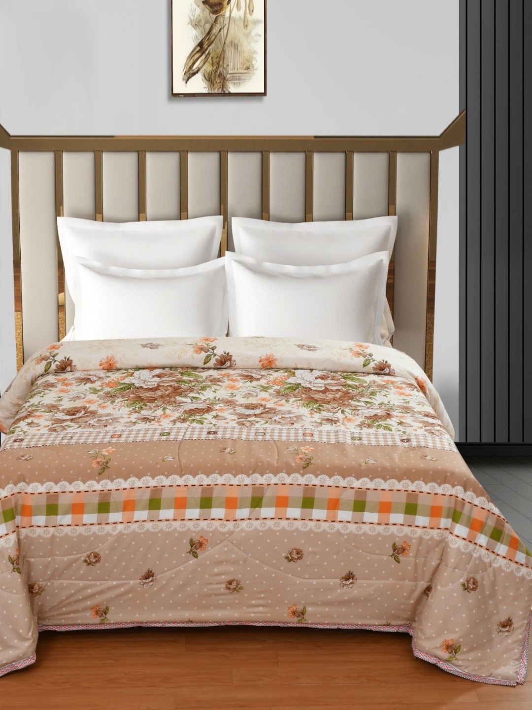 

Florida Henley Nude & Green Floral 95 GSM Reversible AC Double Bed Comforter
