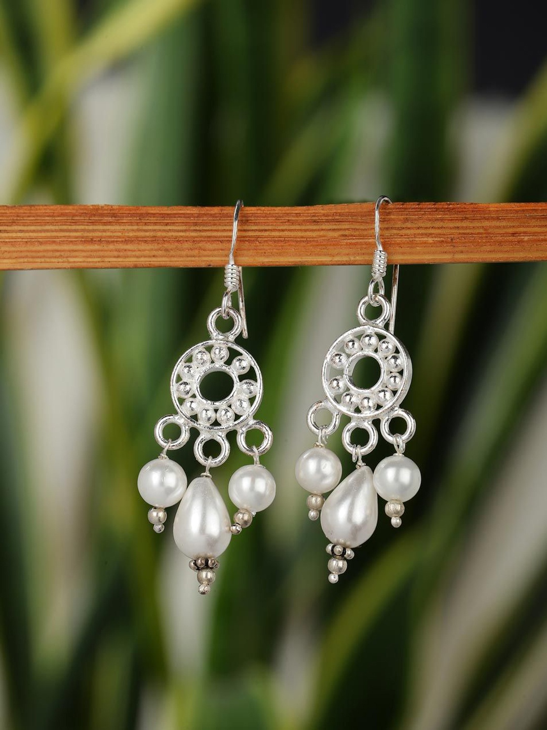 

Fabindia Silver-Plated Beaded Drop Earrings