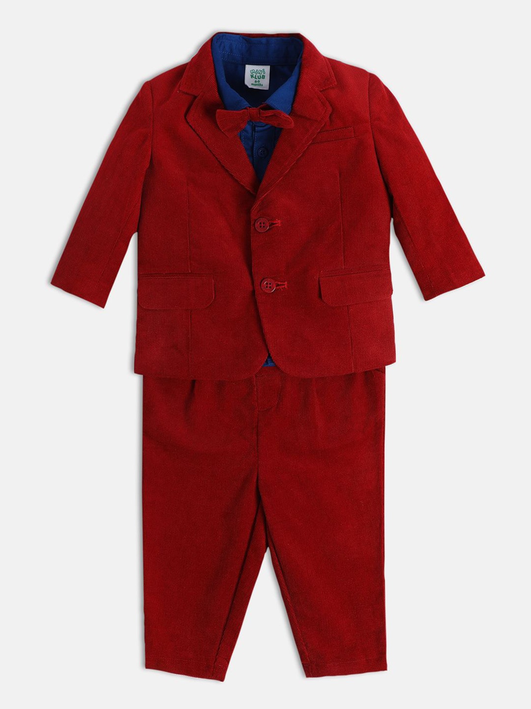 

MINI KLUB Boys Notched Lapel Single Breasted Pure Cotton 4-Piece Suit, Red