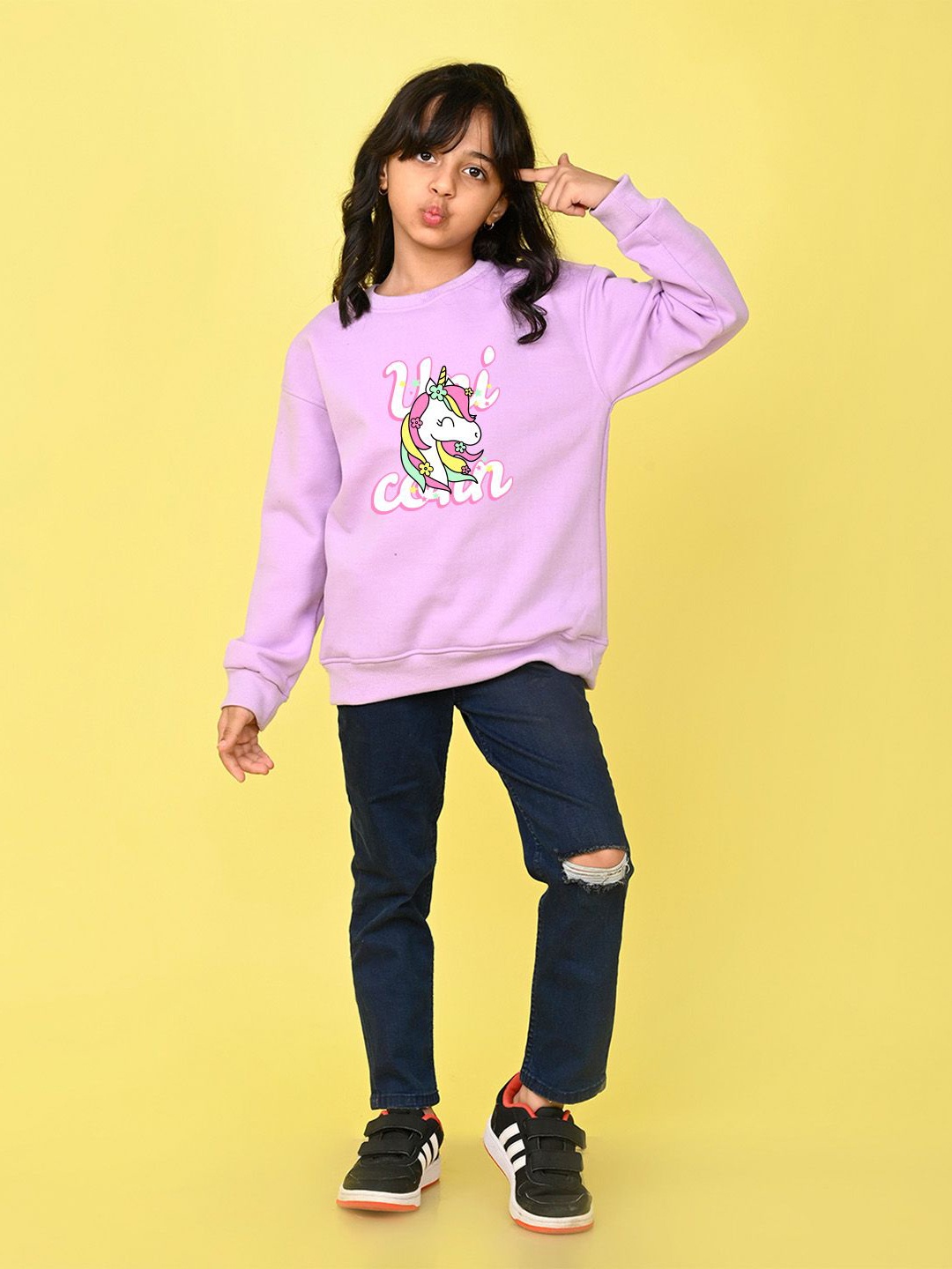 

NUSYL Girls Graphic Printed Oversized Sweatshirt, Purple
