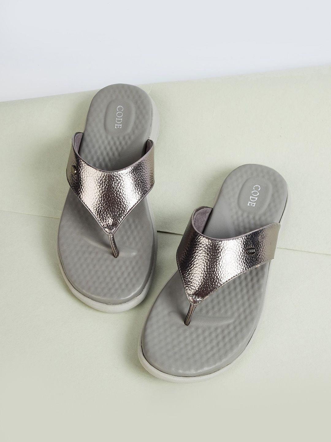 

CODE by Lifestyle Women Textured Open Toe Flats, Grey