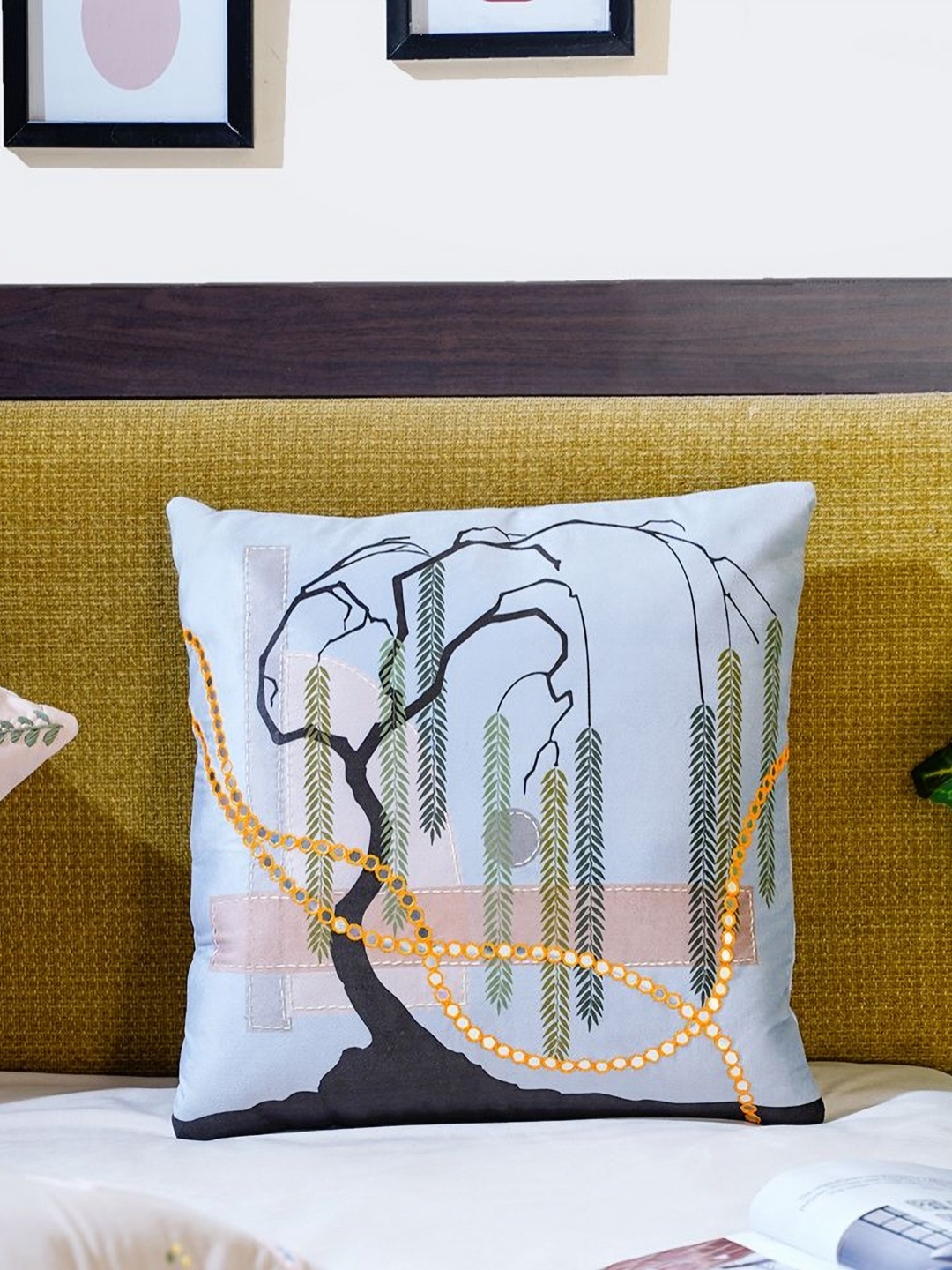 

Mid July Home Harmony of Elements Blue & Green Embroidered Velvet Square Cushion Cover