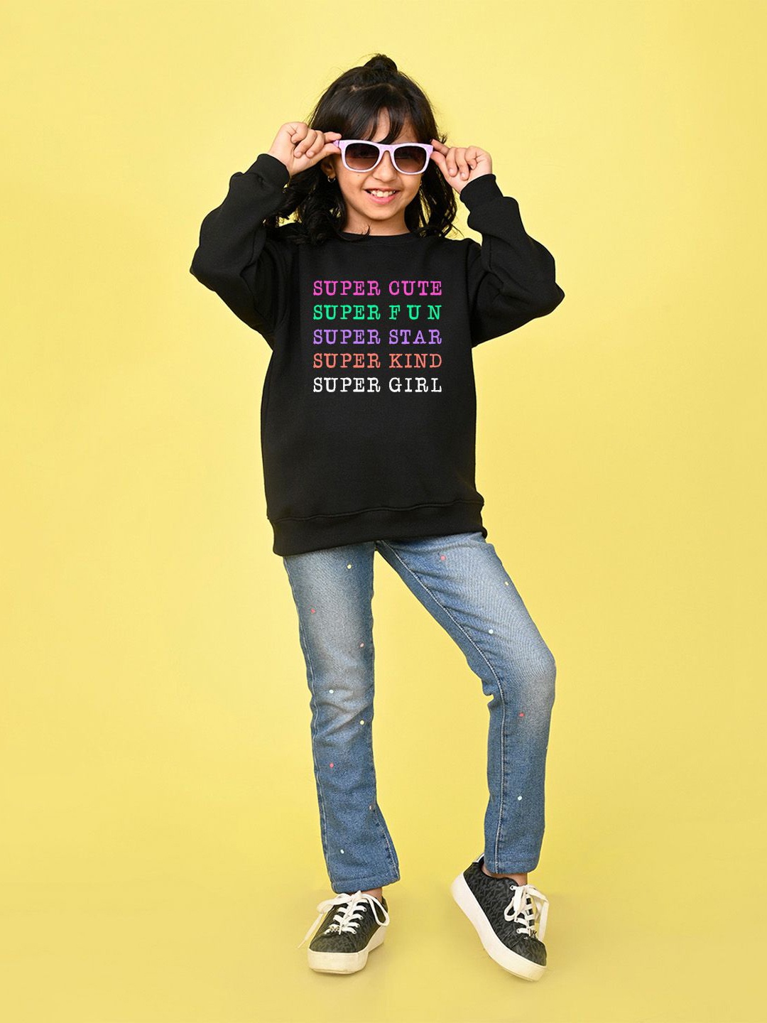 

NUSYL Girls Typography Printed Oversized Sweatshirt, Black