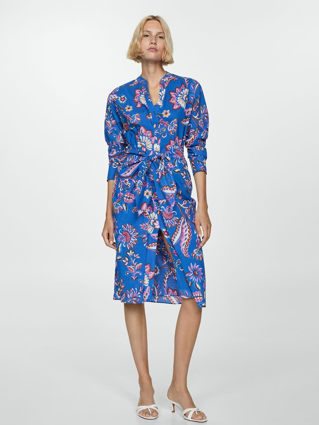 

MANGO Pure Cotton Print Shirt Dress, Blue