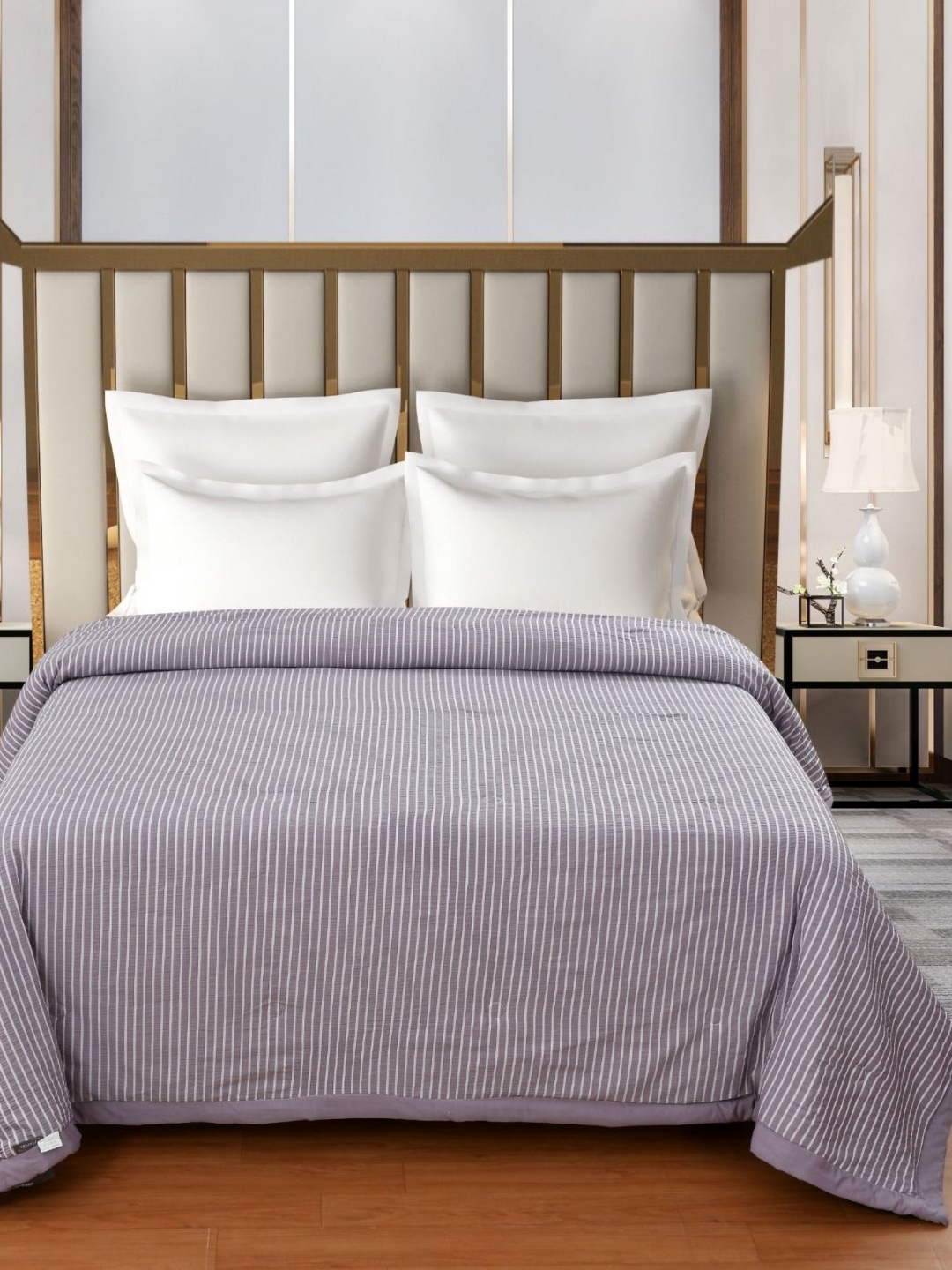 

Florida Blista Purple & Grey Striped 120 GSM Reversible AC Double Bed Comforter