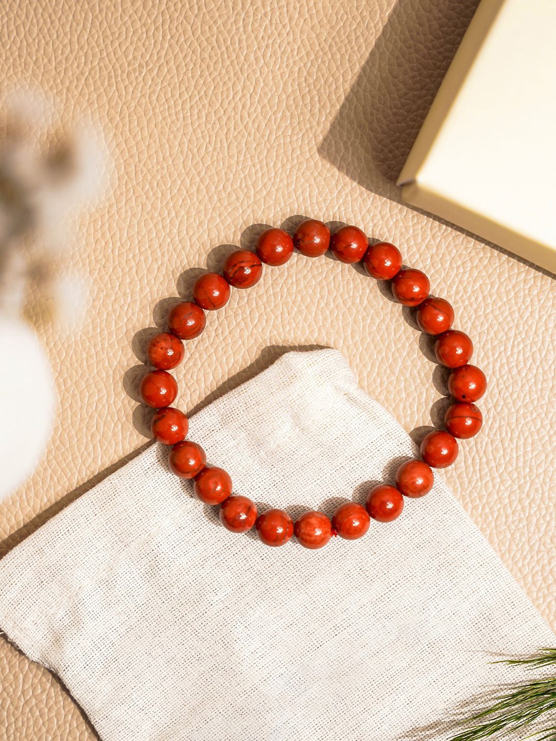 

SWASHAA Men Jasper Agate Beaded Elasticated Bracelet, Red