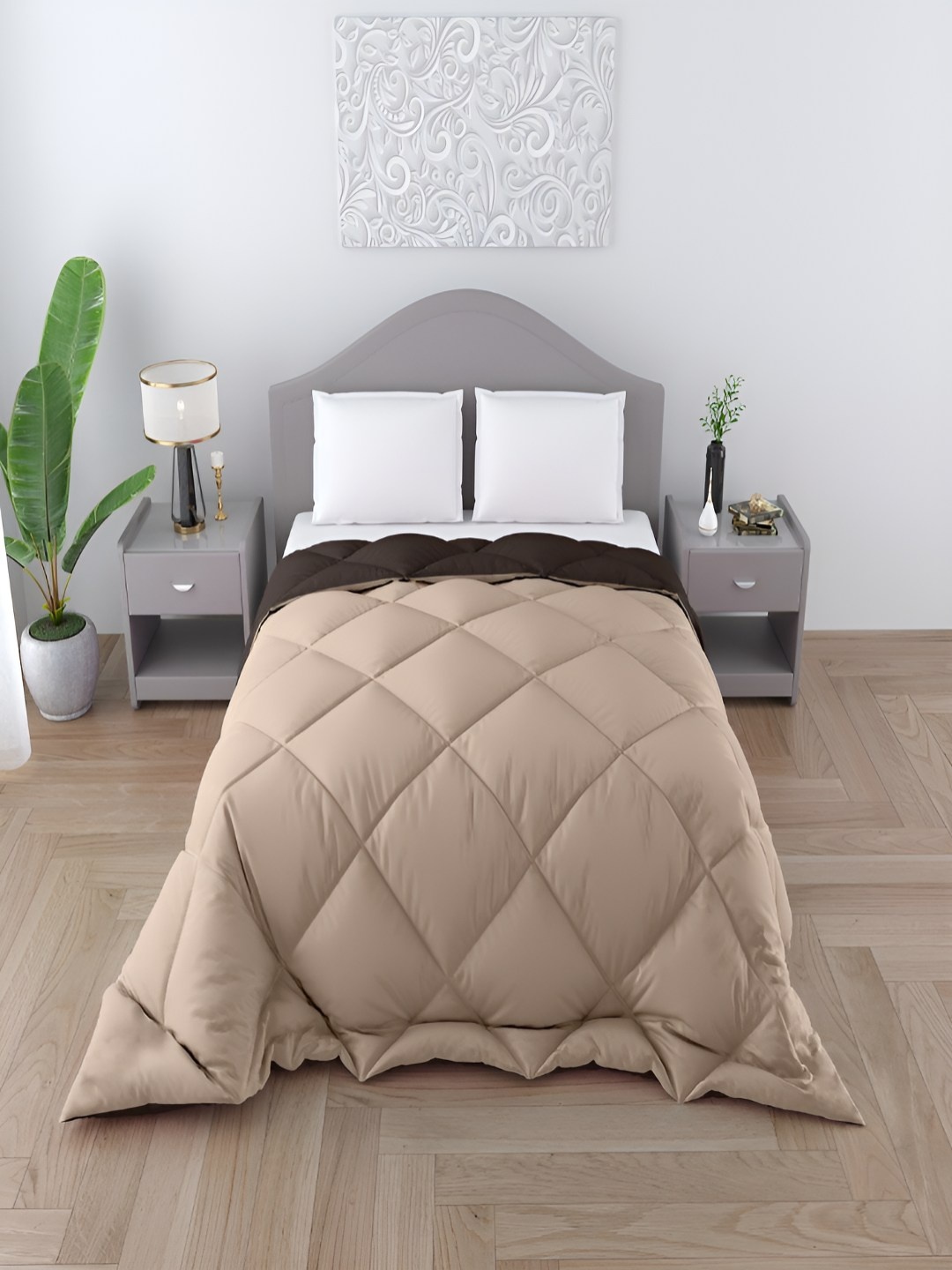 

tundwal's Beige & Brown Quilted 250 GSM Heavy Winter Double Bed Comforter