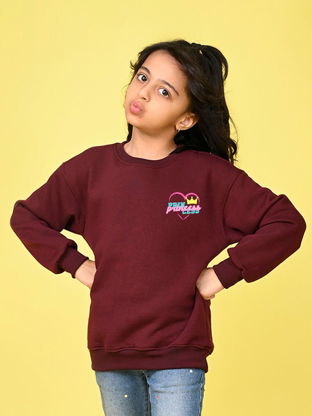

NUSYL Girls Typography Printed Oversized Sweatshirt, Maroon