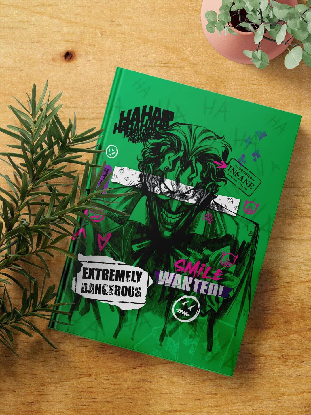 

macmerise Extremely Dangerous Joker Printed Hard Cover A5 Ruled Notebook, Green