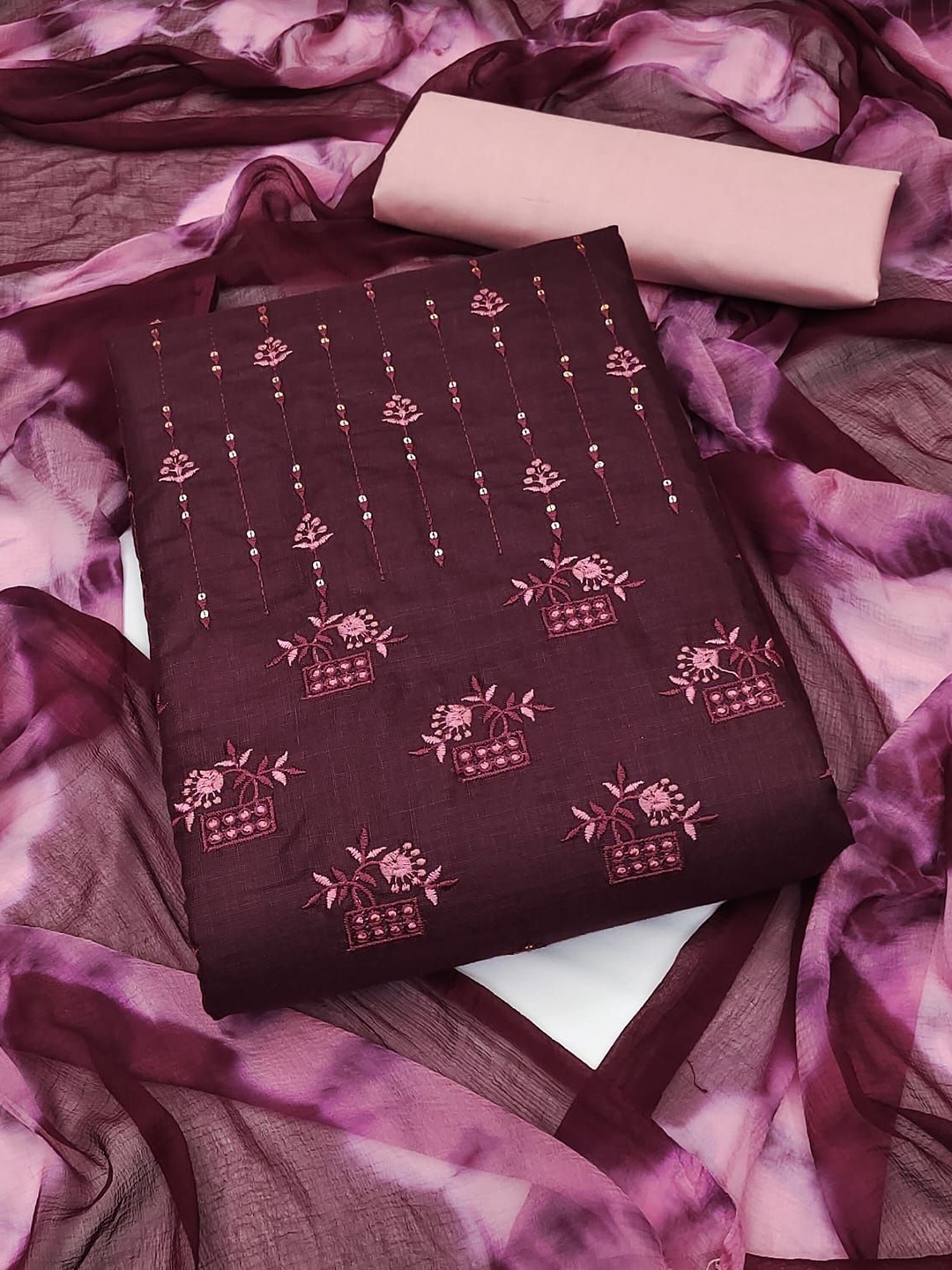 

LADY SHOPI Embroidered Unstitched Dress Material, Purple