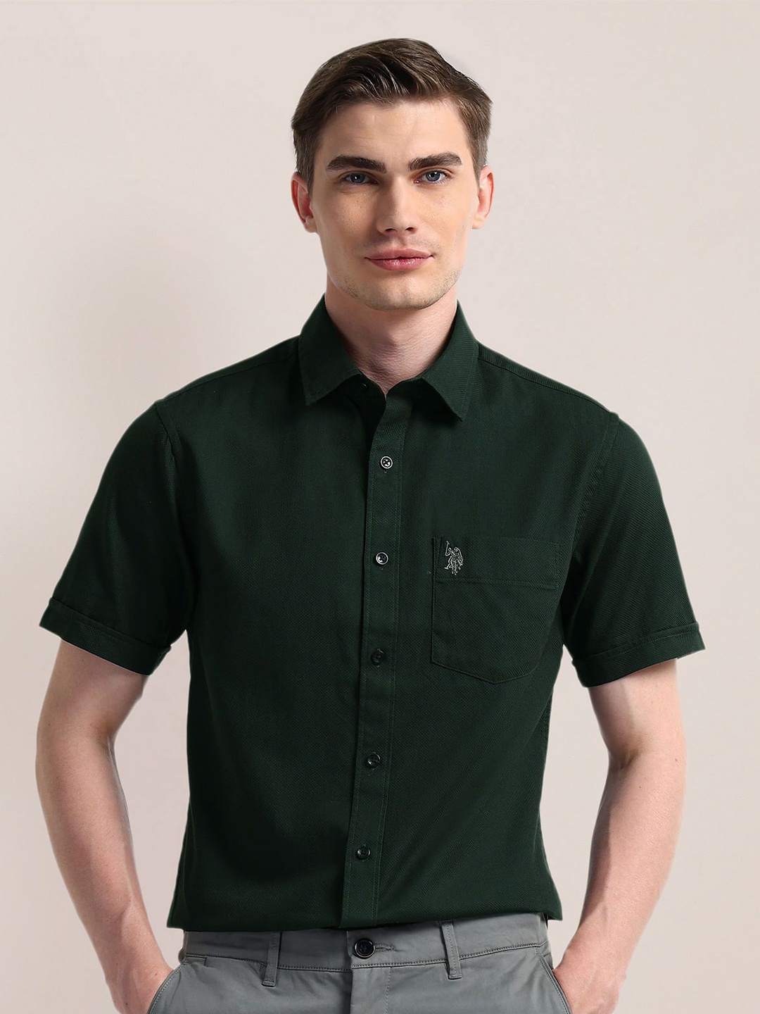 

U.S. Polo Assn. Men Classic Opaque Printed Casual Shirt, Green